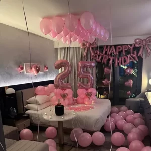 Pink 25th Birthday Balloon Room Decoration