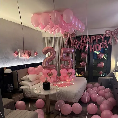 Pink 25th Birthday Balloon Room Decoration