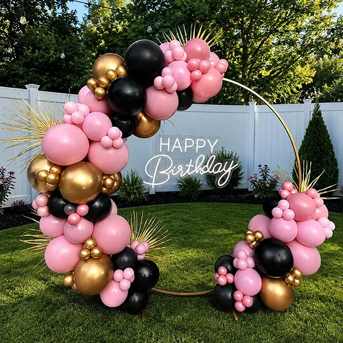Pink Black Gold Outdoor Balloon Arch Indore