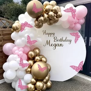 birthday-balloon-decoration-pink-gold-butterfly-name-arch-indore
