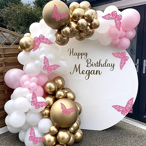 Pink Gold Butterfly Birthday Arch Indore