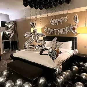 Black Silver 25th Birthday Room Decoration