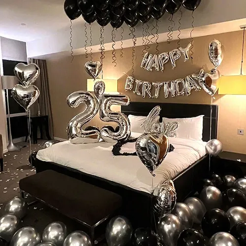 Black Silver 25th Birthday Room Decoration