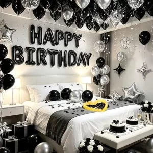 Black Silver Happy Birthday Room Decoration