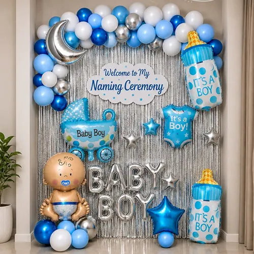 Blue Silver Baby Boy Naming Ceremony Decoration
