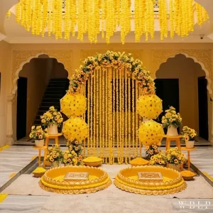 Carnival ferris wheel theme decoration with large prop ferris wheel balloons and funfair backdrop in Indore