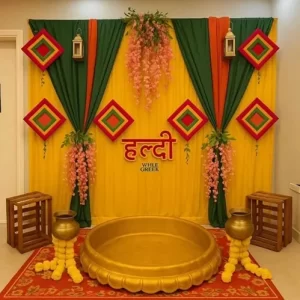 Floral Canopy Haldi Stage Decoration Indore