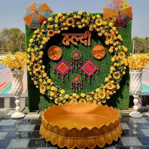Pink Yellow Floral Haldi Decoration Indore