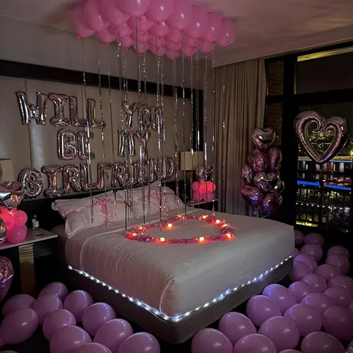 Purple Pink Girlfriend Proposal Room Decoration