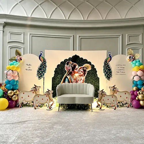 Radha Krishna Naming Ceremony Peacock Decor