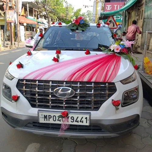 Pink Net Flower Wedding Car Decor Indore