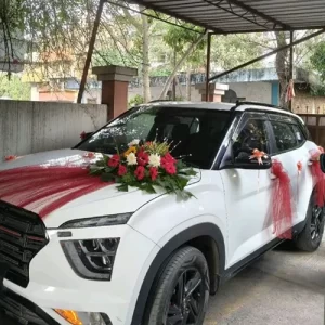 Red Tulle Wedding Car Decoration Indore