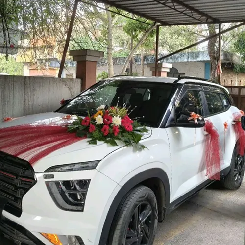 Red Tulle Wedding Car Decoration Indore