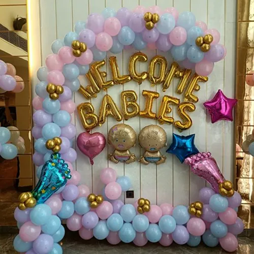 Welcome Babies Twins Pink Blue Balloon Decoration