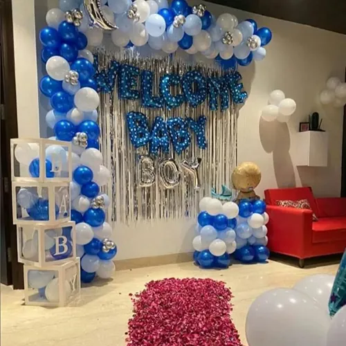 Welcome Baby Boy Blue Silver Balloon Decor