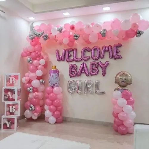 Welcome Baby Girl Pink Balloon Decoration