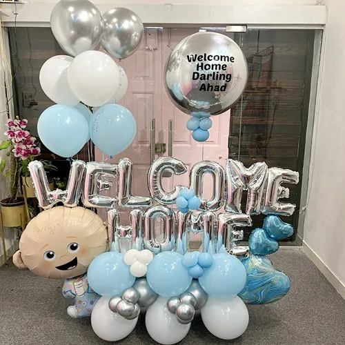 Welcome Home Baby Silver Foil Balloon Decor